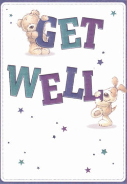 A sense of comfort and hope radiates from this charming get well card, an illustration that feels as inviting as a bouquet arranged by a Colney Hatch florist. The artwork draws the eye with its playful detail: a soft, fluffy teddy clutching the top of the word 'GET' and a joyous puppy pressing against the bold 'WELL' beneath. Their features-rounded, expressive, and filled with affection-capture the tender acts of kindness exchanged in our Colney Hatch community. The background is clean and bright, echoing the refreshing clarity you might feel strolling through New Southgate or stopping by the local park. Stars in shades of blue and violet dance across the scene, suggesting a gentle wish carried on each shimmer, reminiscent of the thoughtful touches Colney Hatch Flowers bring to every arrangement. The deep indigos and teals of the text create visual harmony, while the overall composition exudes nurturing care. Like a carefully selected bouquet sent to ease a difficult moment, every element here is placed to bring healing and reassurance-a celebration of heartfelt connections within Colney Hatch.